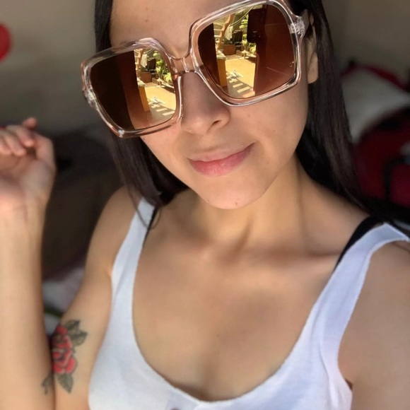 Sunglasses square light brown clear oversize summer women champagne luxury - Picture 3 of 5